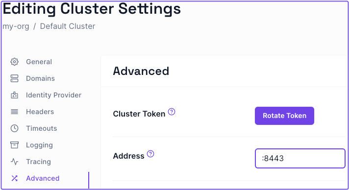 Changing the default port address for incoming connections in the Zero Console